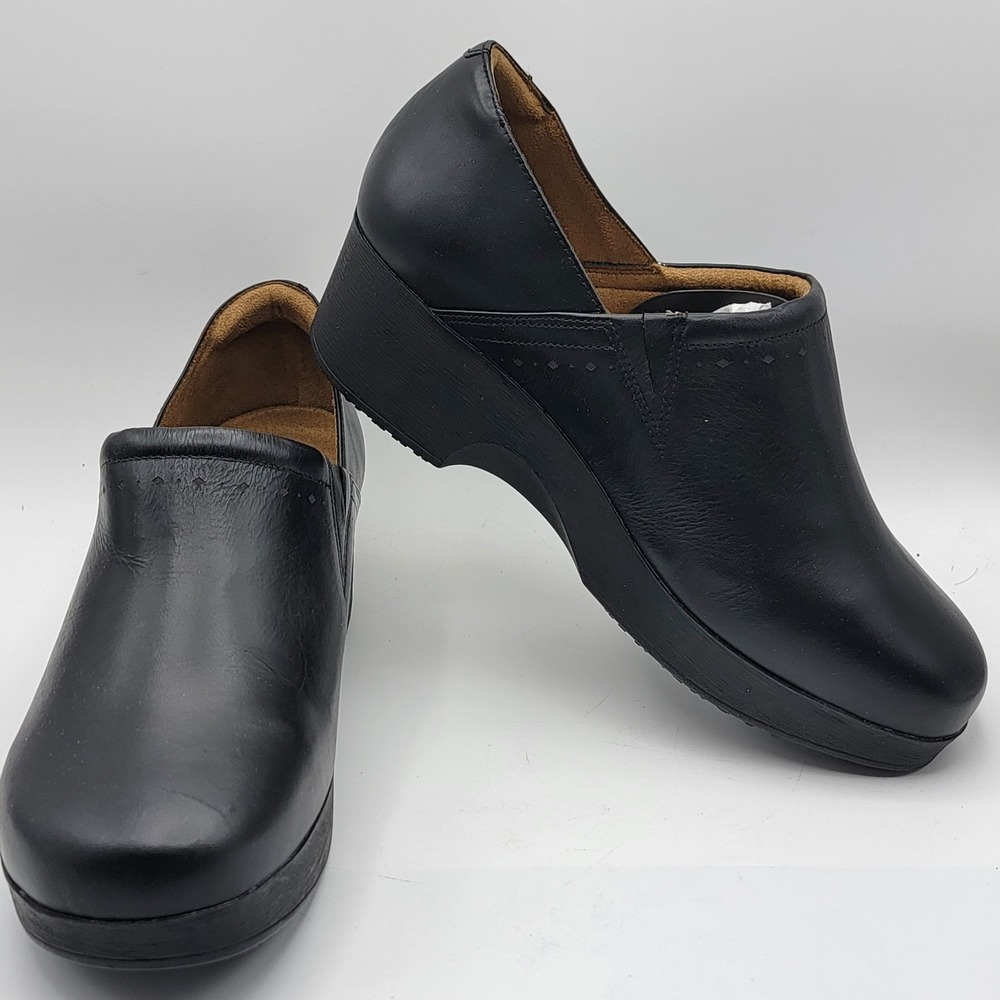 Shoes For Crews Black Leather Slip Resistant Clogs Womens 10W Work Shoes